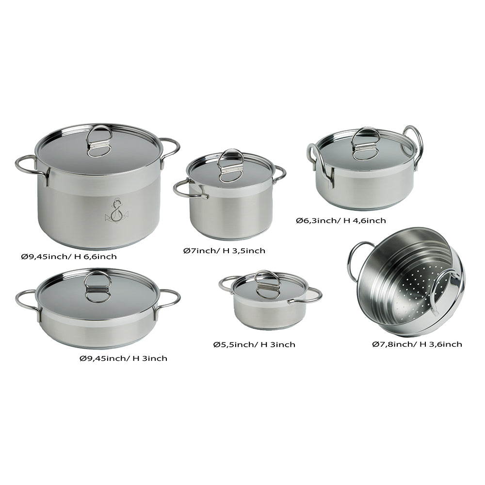 Marine Business Self-Containing Stainless Steel Cookware Pan Set, 8-Piece, Part Number 20001