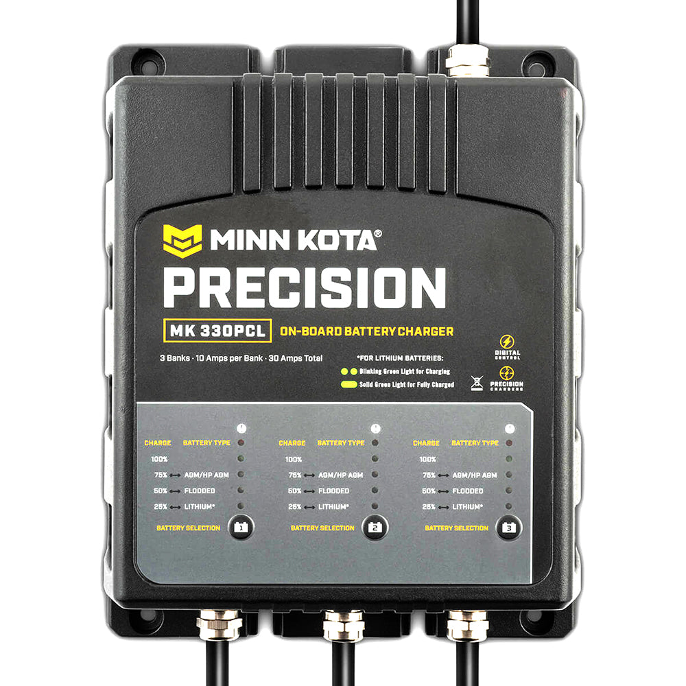 Minn Kota On-Board Precision Charger MK-330 PCL 3 Bank, 10 Amp Lithium-Optimized Marine Battery Charger