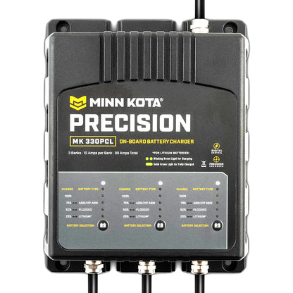 Minn Kota On-Board Precision Charger MK-330 PCL 3 Bank, 10 Amp Lithium-Optimized Marine Battery Charger