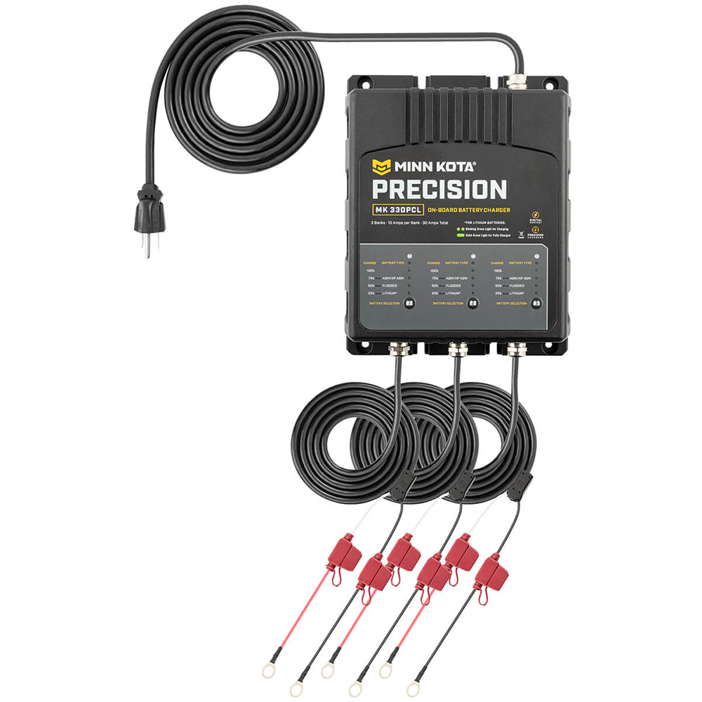 Minn Kota On-Board Precision Charger MK-330 PCL 3 Bank, 10 Amp Lithium-Optimized Marine Battery Charger