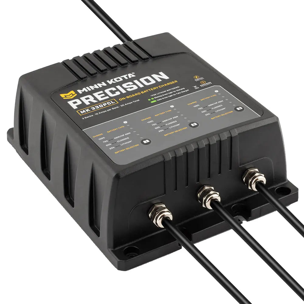 Minn Kota On-Board Precision Charger MK-330 PCL 3 Bank, 10 Amp Lithium-Optimized Marine Battery Charger