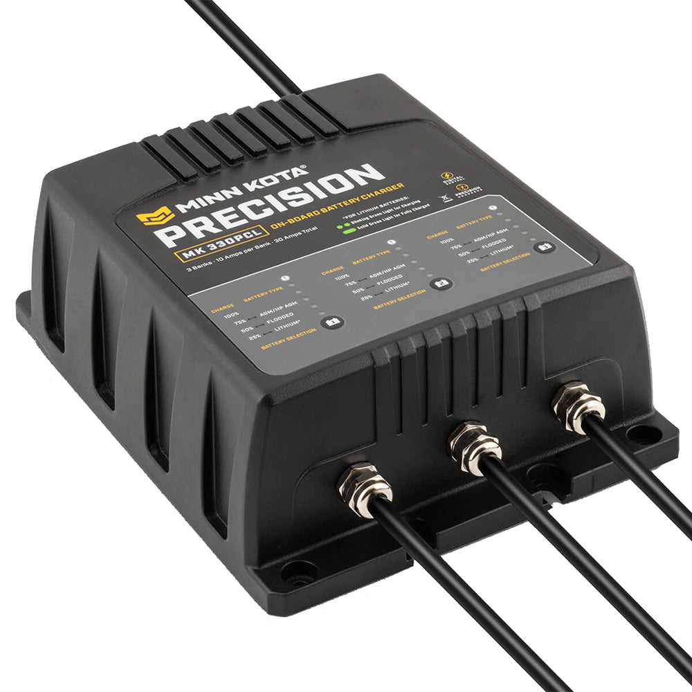 Minn Kota On-Board Precision Charger MK-330 PCL 3 Bank, 10 Amp Lithium-Optimized Marine Battery Charger