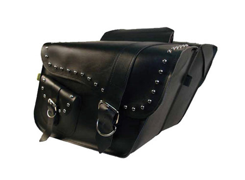 Dowco Studded Ranger Series Large Slant Saddlebags Set – Durable Leather Motorcycle Bags