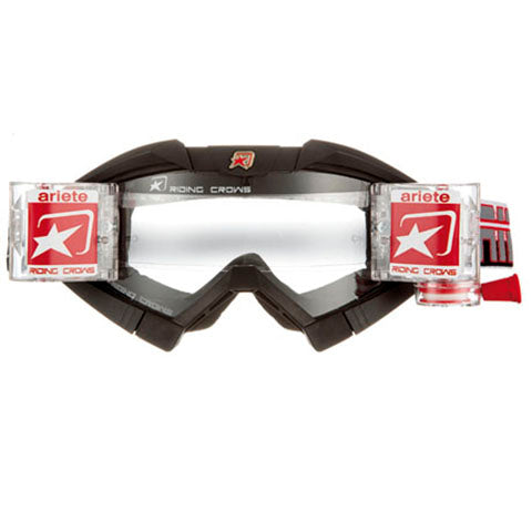 Ariete 13950-NNRO MX Goggles Riding Crows Black with Fitted Roll-Off System