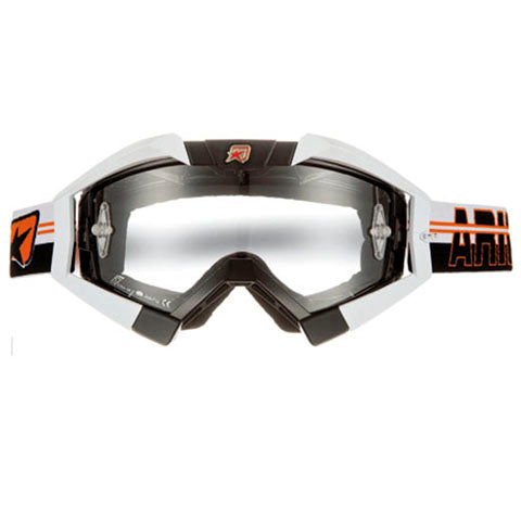 Ariete 13950-TNBO MX Goggles Riding Crows Top Black with White Outriggers and Orange Strap