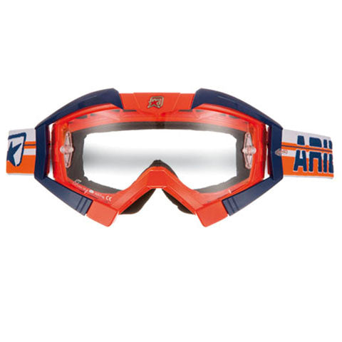 Ariete 13950-TOFA MX Goggles Riding Crows Top Orange Fluorescent with Blue Outriggers