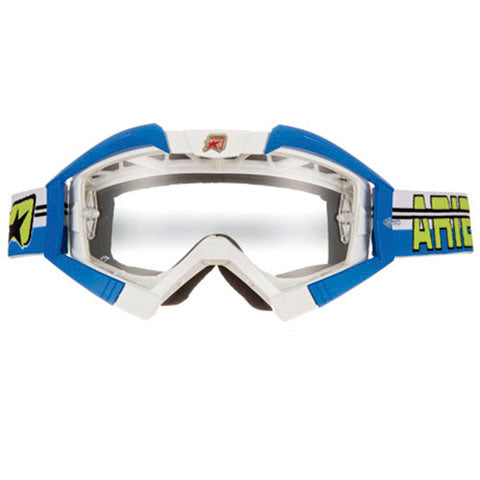 Ariete 13950-TBAL MX Goggles Riding Crows Top White with Blue Outriggers