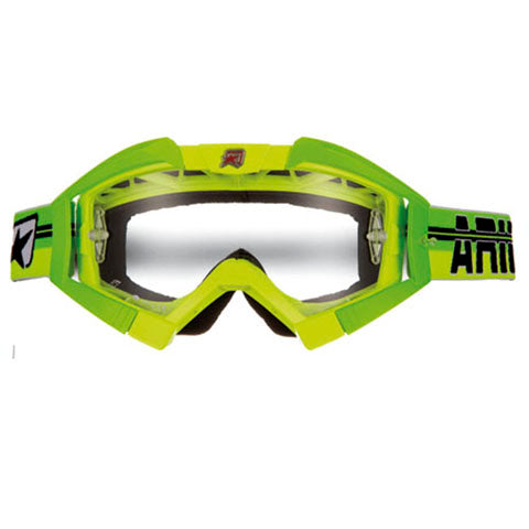 Ariete MX Goggles Riding Crows with Yellow Fluorescent Lens and Green Fluorescent Outriggers 13950-TGFL