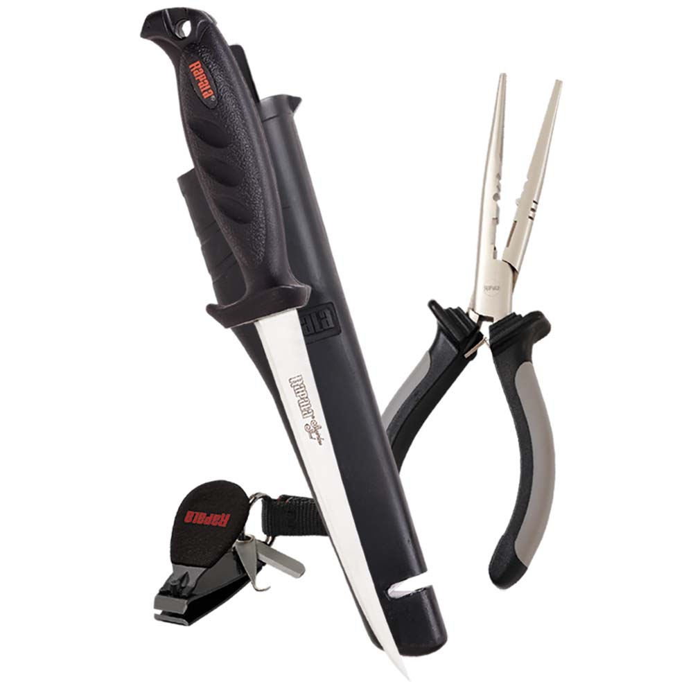 Rapala Combo Pack with Fisherman's Pliers, Fillet Knife, Clipper, and Lanyard