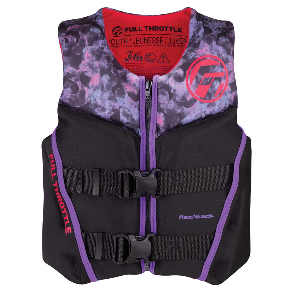 Full Throttle Youth Rapid-Dry Flex-Back Life Jacket - Pink and Black