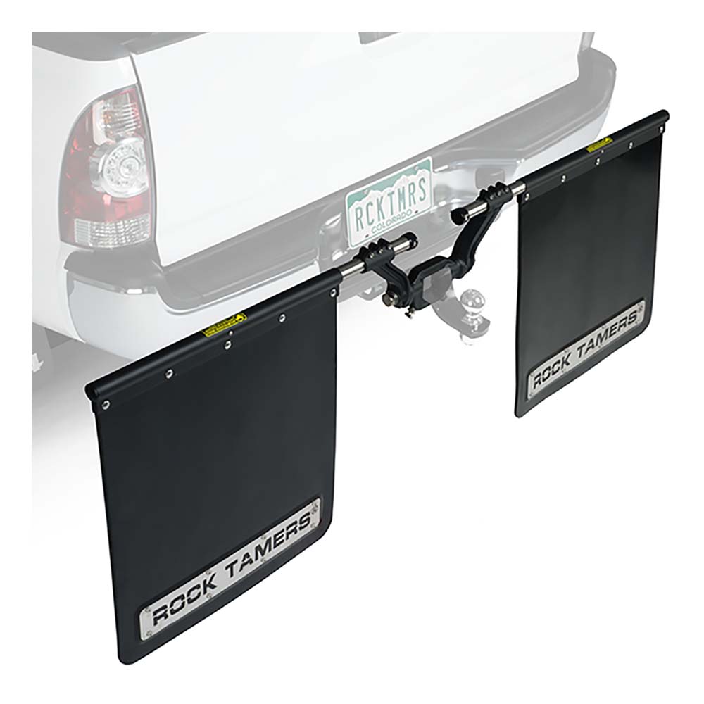 ROCK TAMERS 2-Inch Hub Mudflap System Matte Black and Stainless for Truck Protection