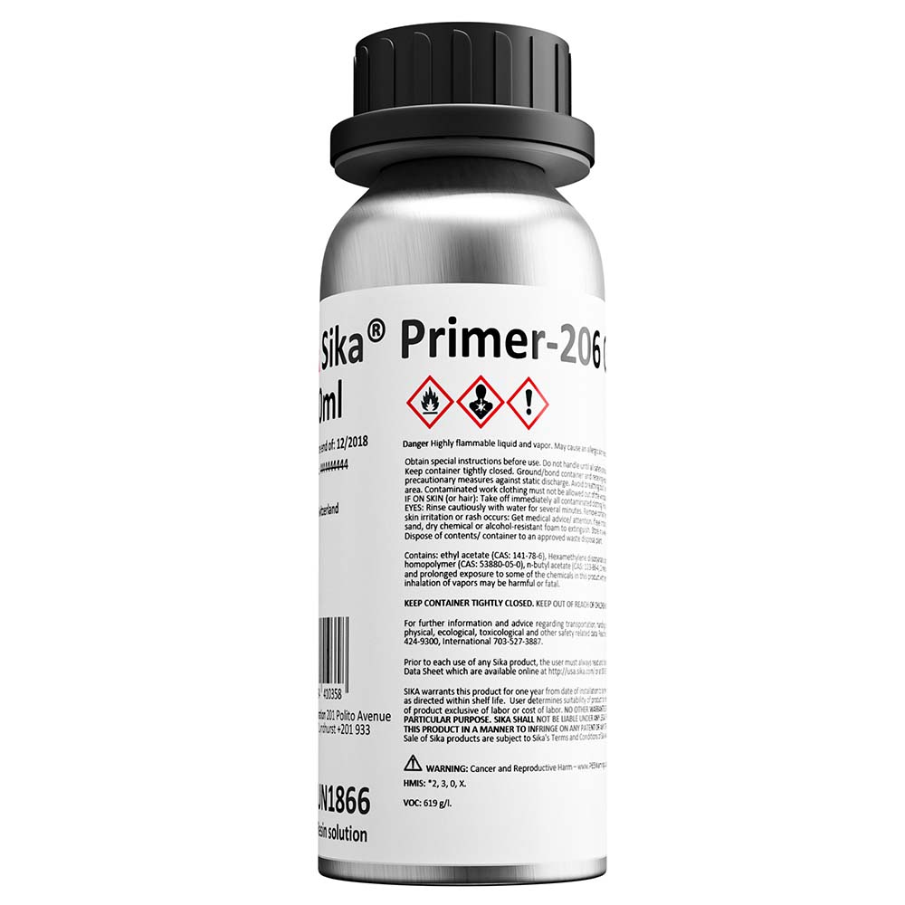 Sika Primer-206 G+P Black 250ml Bottle for Enhanced Bonding and Adhesion