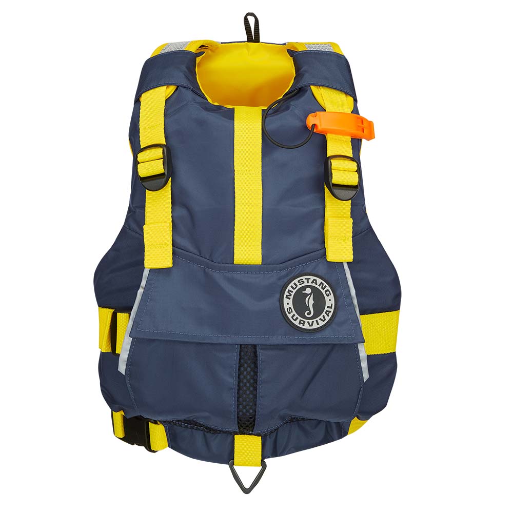 Mustang Survival Youth Bobby Foam Vest - Yellow/Navy, Adjustable PFD for Young Sailors and Paddlers