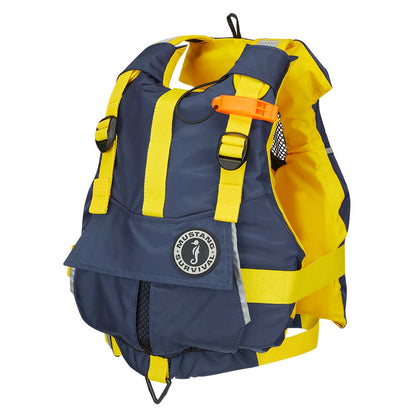 Mustang Survival Youth Bobby Foam Vest - Yellow/Navy, Adjustable PFD for Young Sailors and Paddlers