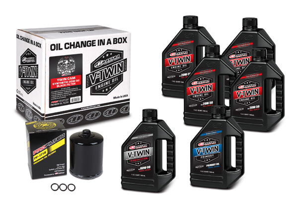 MAXIMA V-Twin Oil Change Kit Synthetic with Black Filter for Twin Cam Engines – Part No. 90-119016PB
