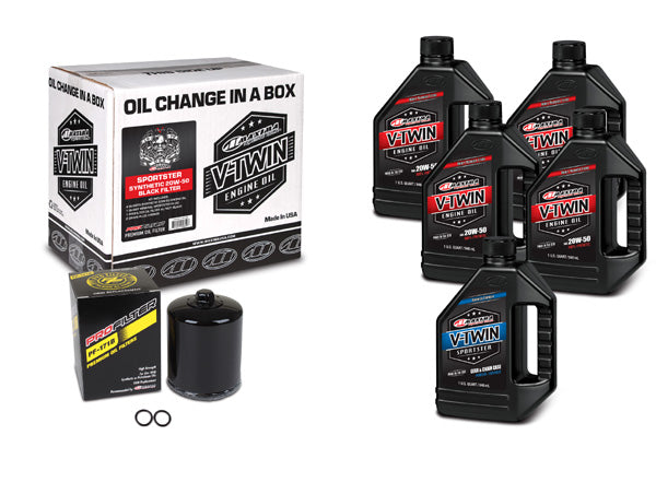 Maxima V-Twin Oil Change Kit Synthetic with Black Filter for Harley Sportster