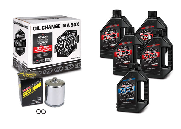 Maxima V-Twin Oil Change Kit Synthetic with Chrome Filter for Harley Sportster