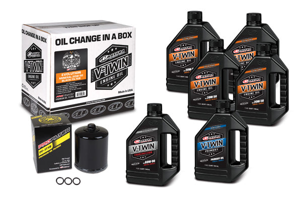 Maxima V-Twin Oil Change Kit Mineral with Black Filter for Evolution Engines