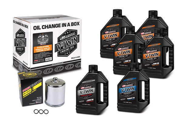Maxima V-Twin Oil Change Kit with Chrome Filter for Harley-Davidson Evolution Engines