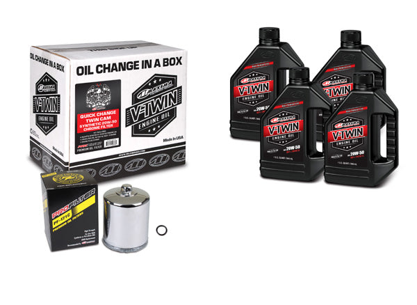 MAXIMA V-Twin Quick Change Kit with Synthetic Oil and Chrome Filter for Twin Cam Engines