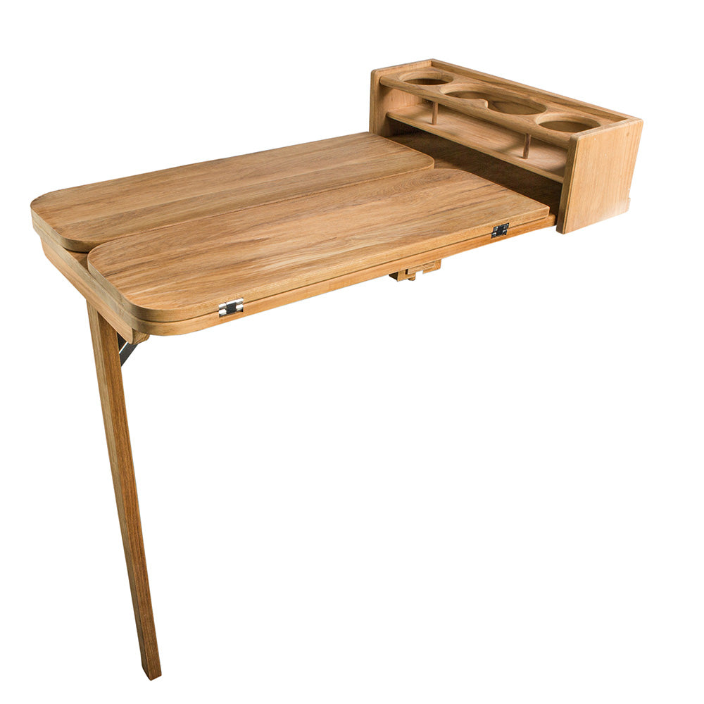 Whitecap Cockpit Table with Folding Leaves and Four Cupholders - Teak