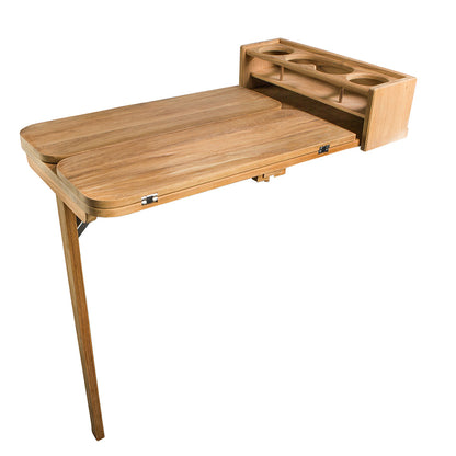 Whitecap Cockpit Table with Folding Leaves and Four Cupholders - Teak