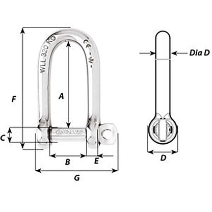 Wichard Marine Self-Locking Long D Shackle 6mm (1/4 inch) — Grade 316L Stainless Steel for Industrial Use