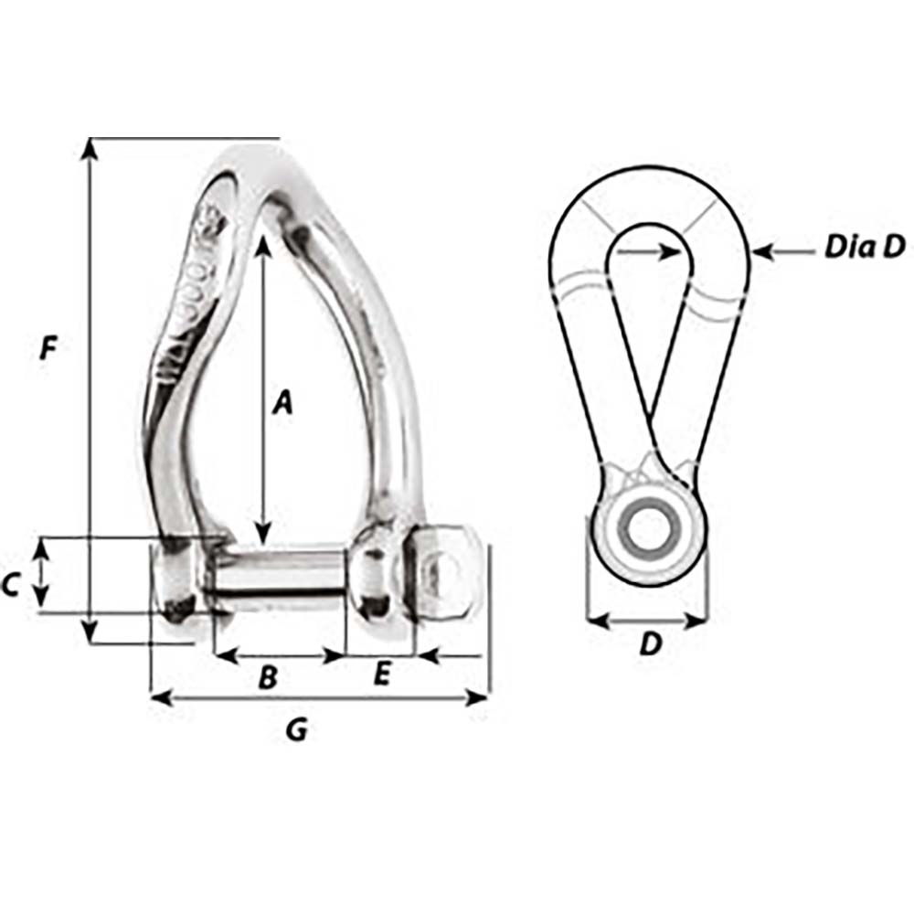 Wichard Marine Self-Locking Twisted Shackle 8mm (5/16 inch) Grade 316L Stainless Steel Part 1224W