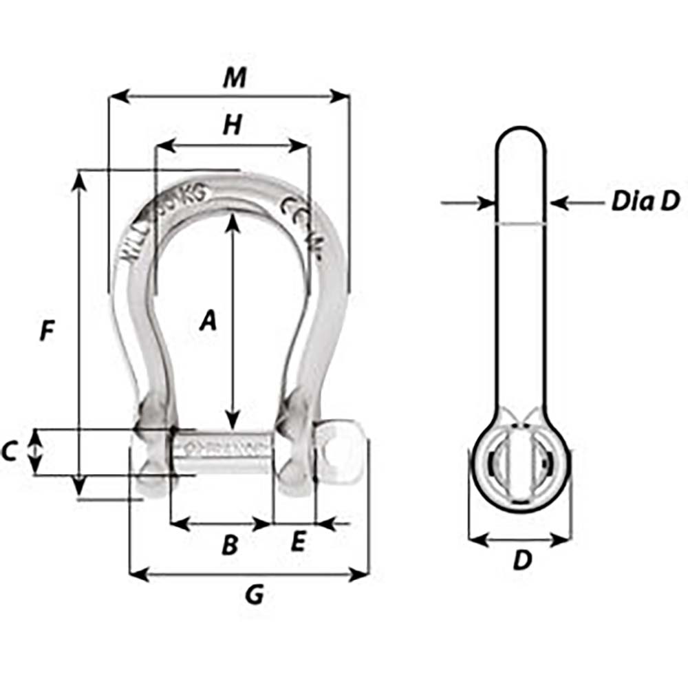 Wichard Marine Self-Locking Bow Shackle 10mm Diameter, Part No. 1245W