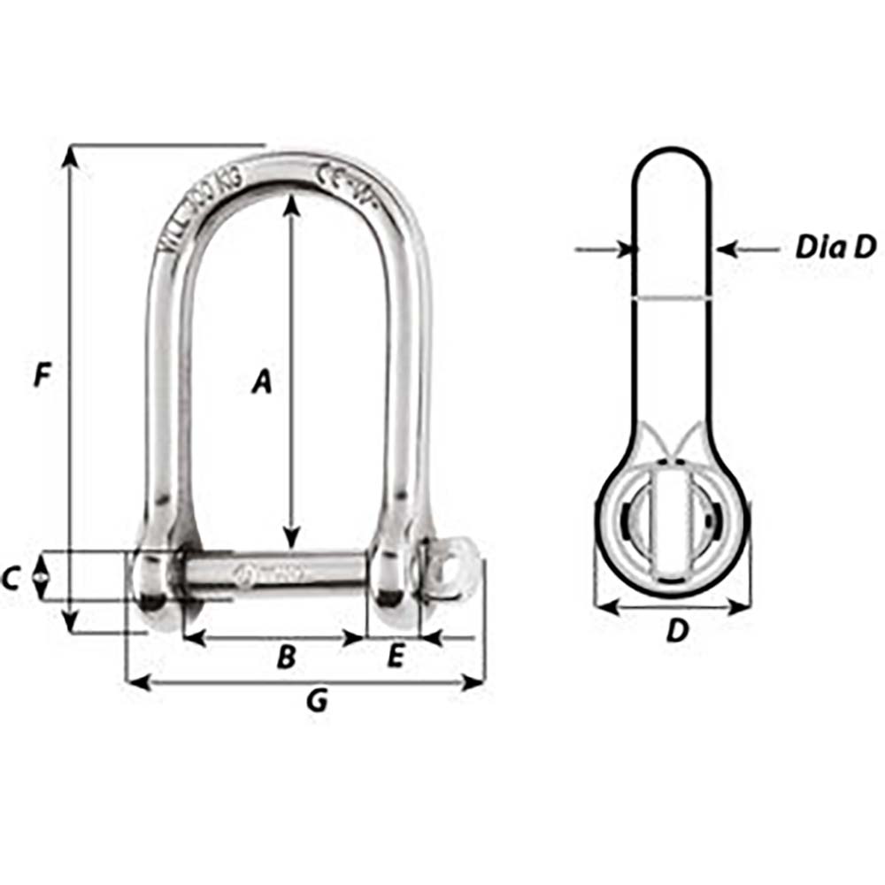 Wichard Marine Self-Locking Large Shackle 3/16 inch Diameter - Grade 316L Stainless Steel