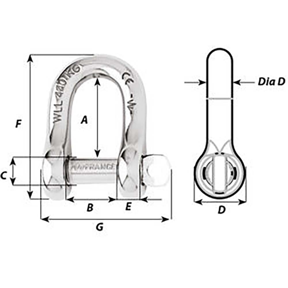Wichard Marine Captive Pin D Shackle 4mm - 5/32 Inch Diameter for Heavy Duty Lifting and Mooring