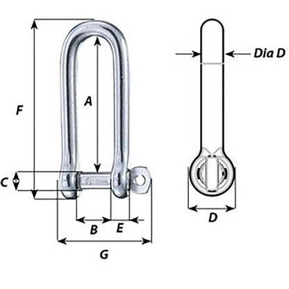 Wichard Marine Captive Pin Long D Shackle 10mm Diameter - Heavy-Duty Stainless Steel