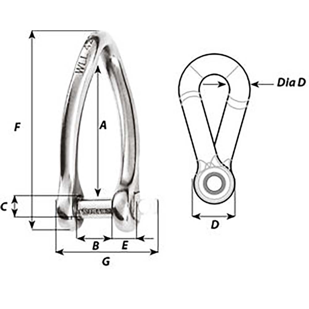 Wichard Marine 1424W Captive Pin Twisted Shackle - 8mm Diameter, 5/16 Inch