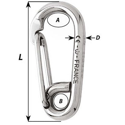 Wichard Marine Symmetric Carbine Hook - 100mm (13/32 inch) Stainless Steel with Eye for Webbing and Splicing