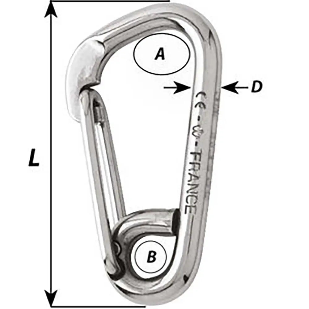 Wichard Marine Asymmetric Carbine Hook 100mm (13/32 inch) - Grade 316L Stainless Steel