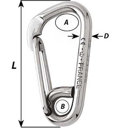 Wichard Marine Asymmetric Carbine Hook 120mm (15/32 inch) - Grade 316L Stainless Steel