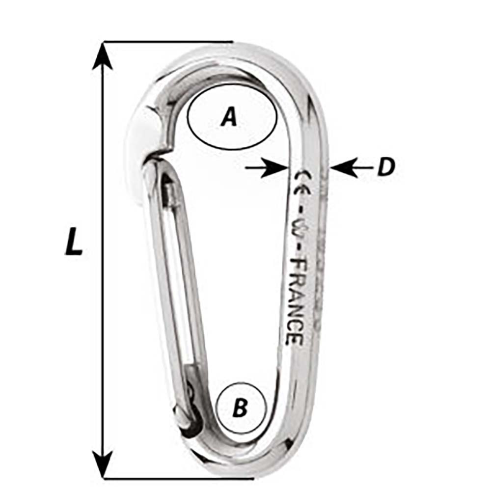 Wichard Marine Symmetric Carbine Hook Without Eye - 100mm (13/32 inch) Stainless Steel