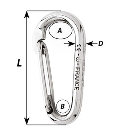 Wichard Marine Symmetric Carbine Hook Without Eye - 100mm (13/32 inch) Stainless Steel