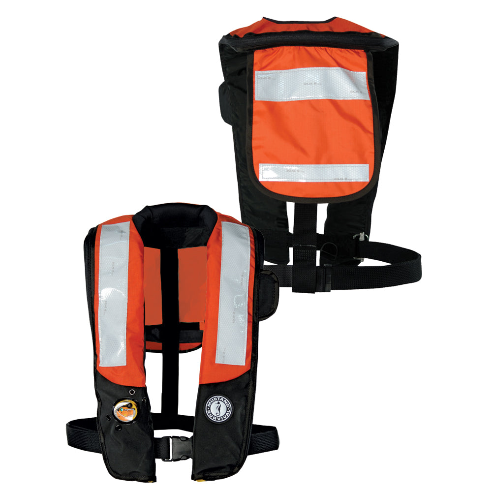 Mustang Survival MD3183T2 Inflatable PDF with SOLAS Reflective Tape - Orange/Black, Automatic & Manual Inflation