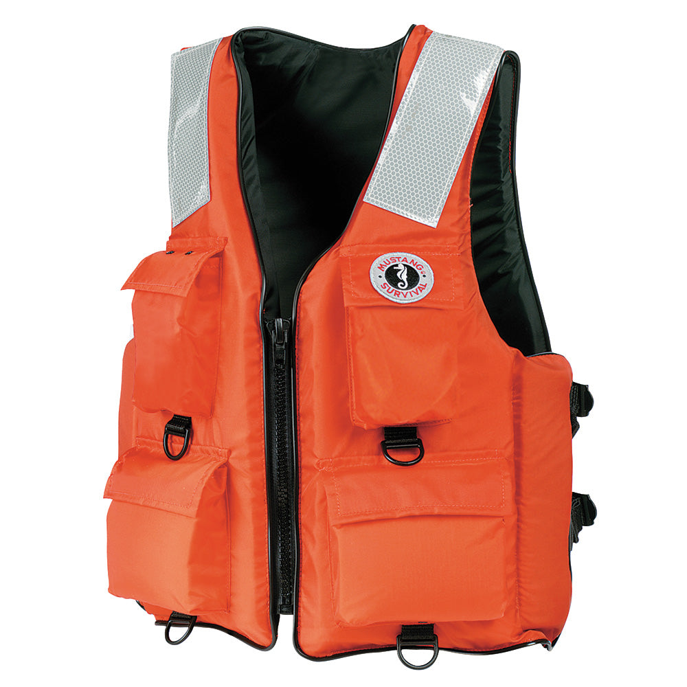 Mustang Survival MV3128T2-2-L-216 4-Pocket Flotation Vest with Reflective Tape - Orange, Large