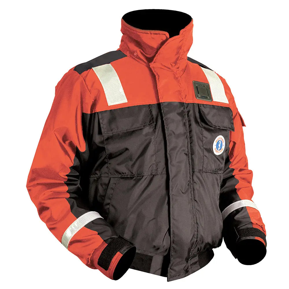 Mustang Survival MJ6214T1-33-L-206 Classic Flotation Bomber Jacket with Reflective Tape - Orange/Black, Large