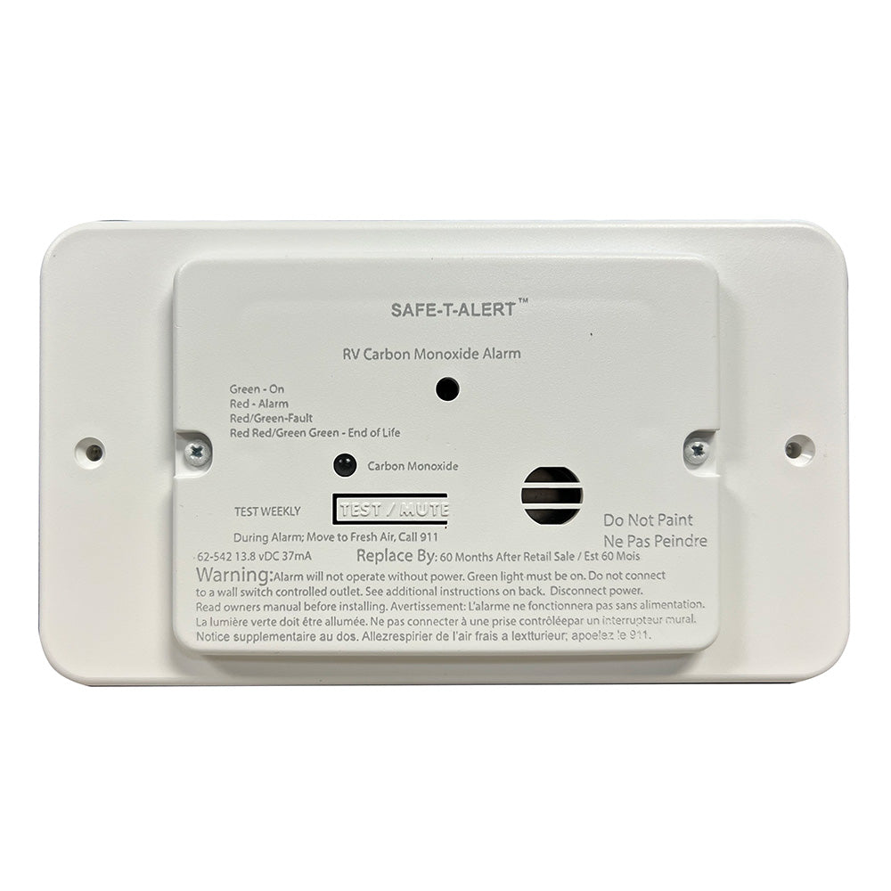 Safe-T-Alert 62 Series RV Carbon Monoxide Detector - White Flush Mount - 12V with Trim Ring