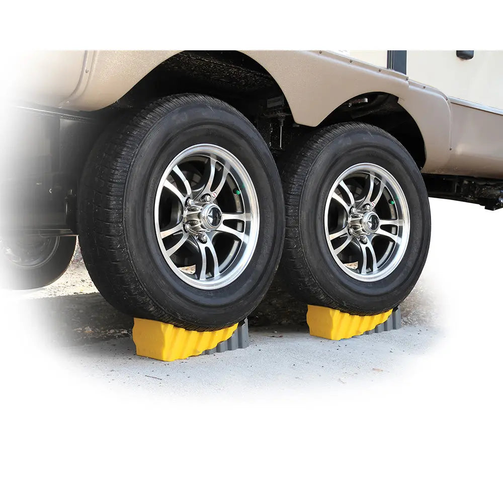 Camco Curved Leveler & Wheel Chock 2-Pack for Trailers up to 30,000 lbs