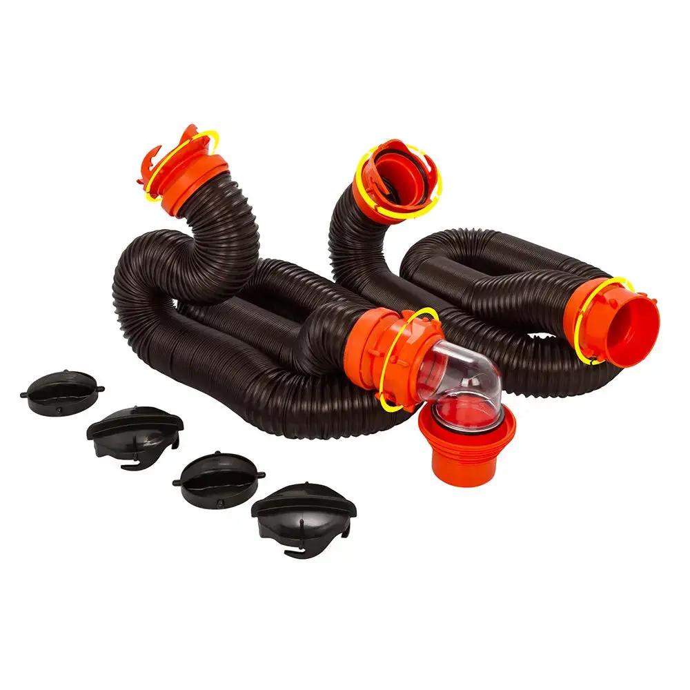 Camco RhinoFLEX 20 ft Sewer Hose Kit with 4-in-1 Elbow and Caps by Camco