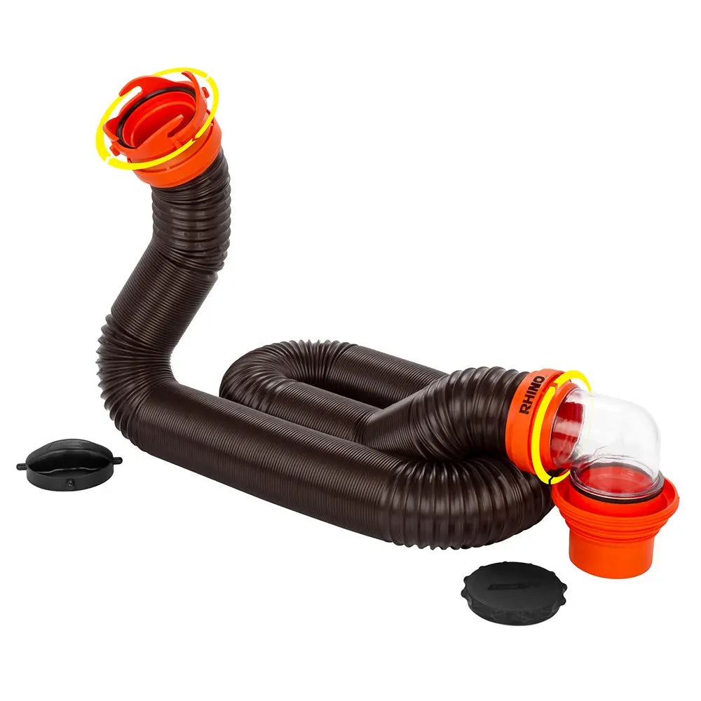 Camco RhinoFLEX 15' Sewer Hose Kit with 4-in-1 Elbow Caps for RV Waste Disposal