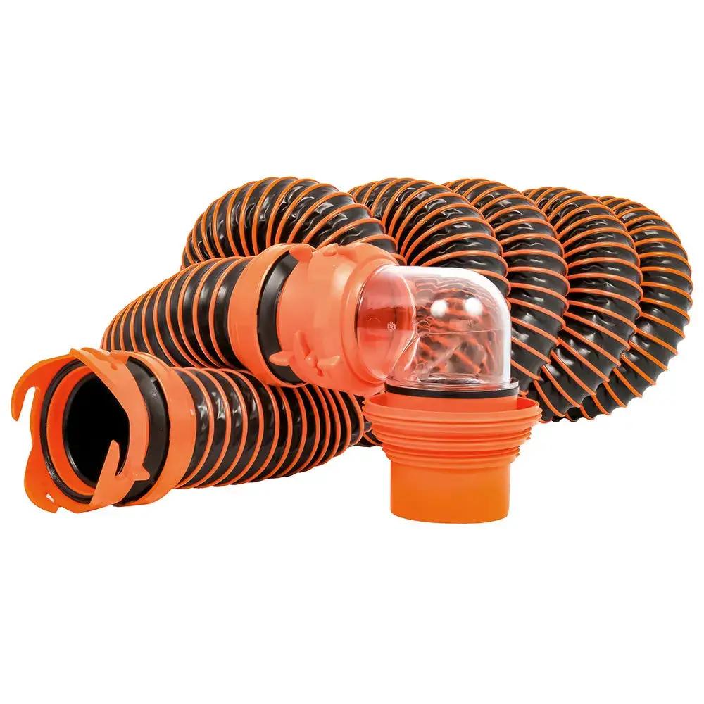 Camco RhinoEXTREME 15' Sewer Hose Kit with Swivel Fittings and 4-in-1 Elbow Caps by Camco