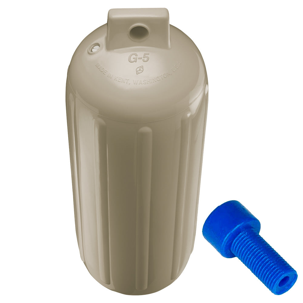 Polyform G-5 Twin Eye Fender 8.8 in x 26.8 in Sand with Adapter – Durable Marine Fender for 25-35 ft Boats