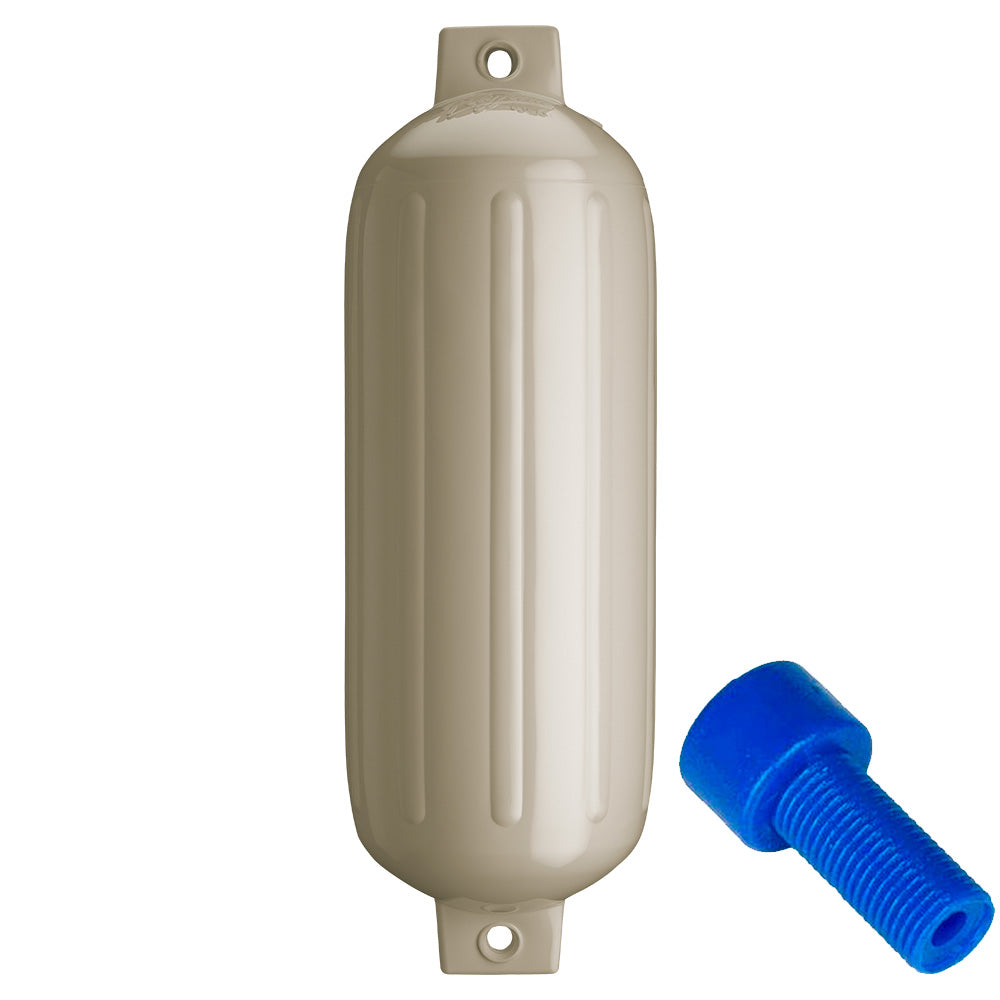Polyform G-5 Twin Eye Fender 8.8 in x 26.8 in Sand with Adapter – Durable Marine Fender for 25-35 ft Boats
