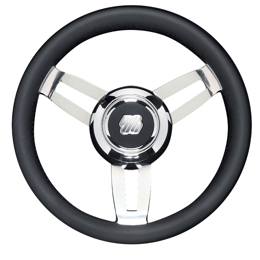Uflex USA Morosini 13.8-Inch Black Polyurethane Steering Wheel with Stainless Steel Spokes and Chrome Hub