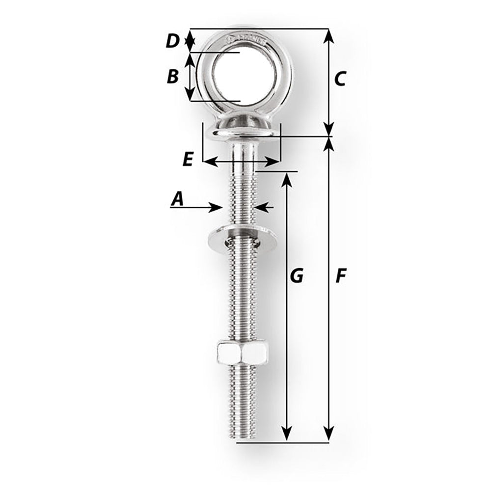Wichard Marine Eye Bolt - 9/16 inch Diameter, 3-5/32 inch Length for Heavy Duty Marine and Towing Applications